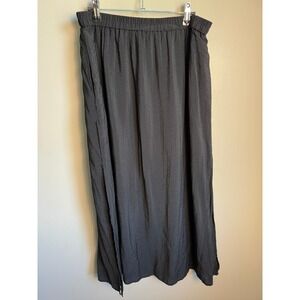 H&M Womens Black Maxi Skirt M Elastic Waist Pockets Side Slit Boho Minimalist